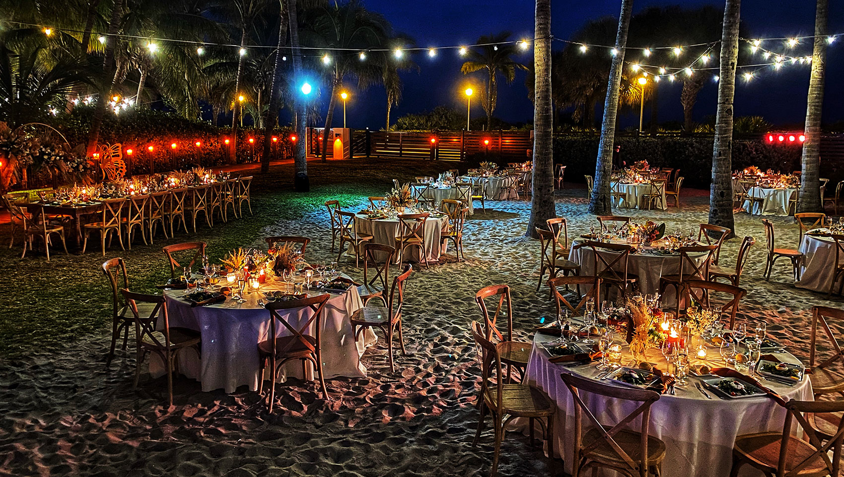 Beach wedding reception set up at Kimpton Surfcomber Hotel