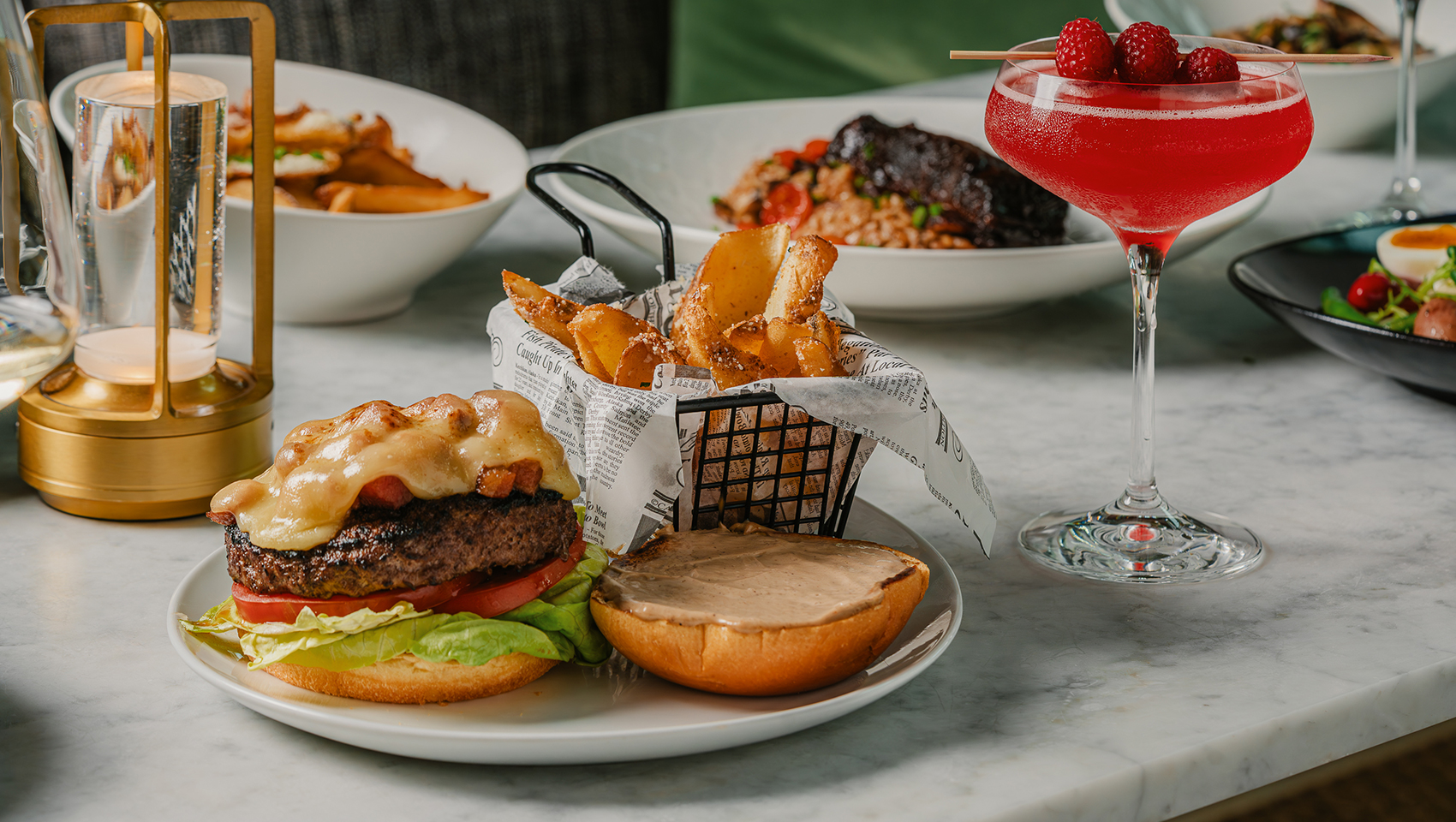 Menu items + cocktail close up