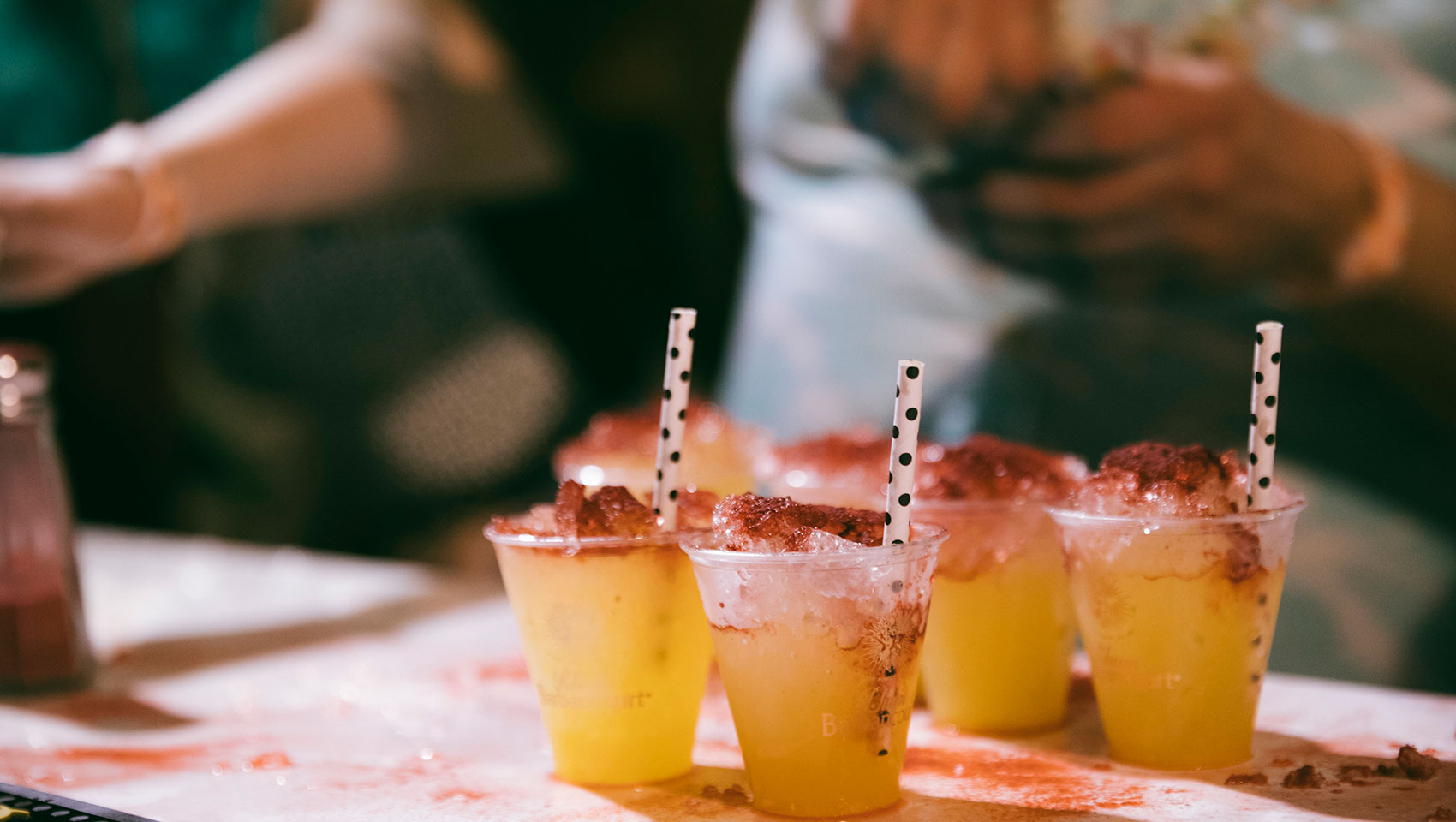 Close up of cocktails at food & wine event at Kimpton Surfcomber Hotel