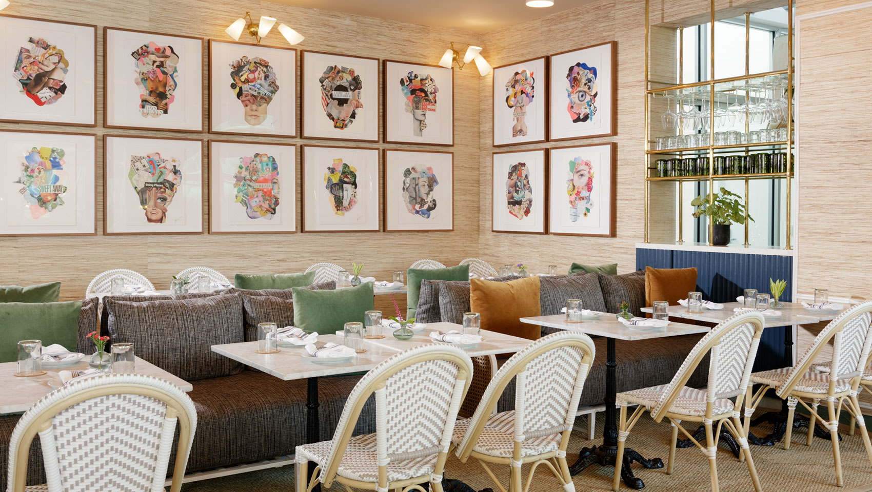 The Social Club seating with art on walls