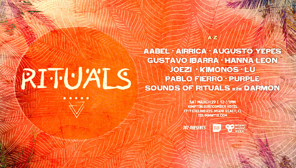 Red graphic with musical line up for MMW