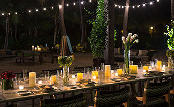 Evening dinner set up at High Tide Beach Bar & Grill